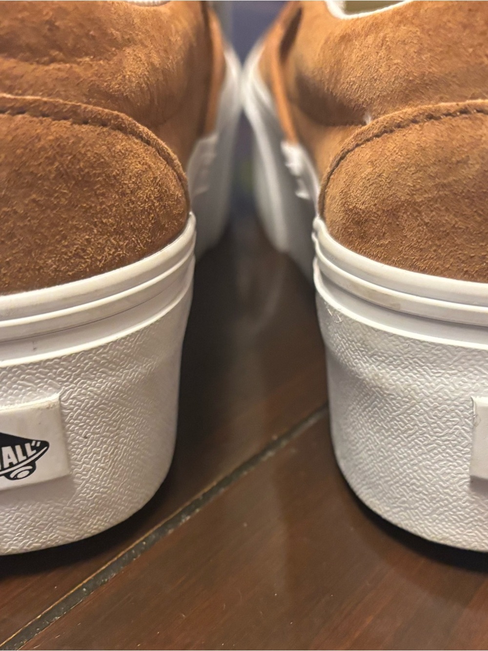 Vans Slip-On Platform Sneakers - Tan & White Soft Suede - Picture 5 of 6